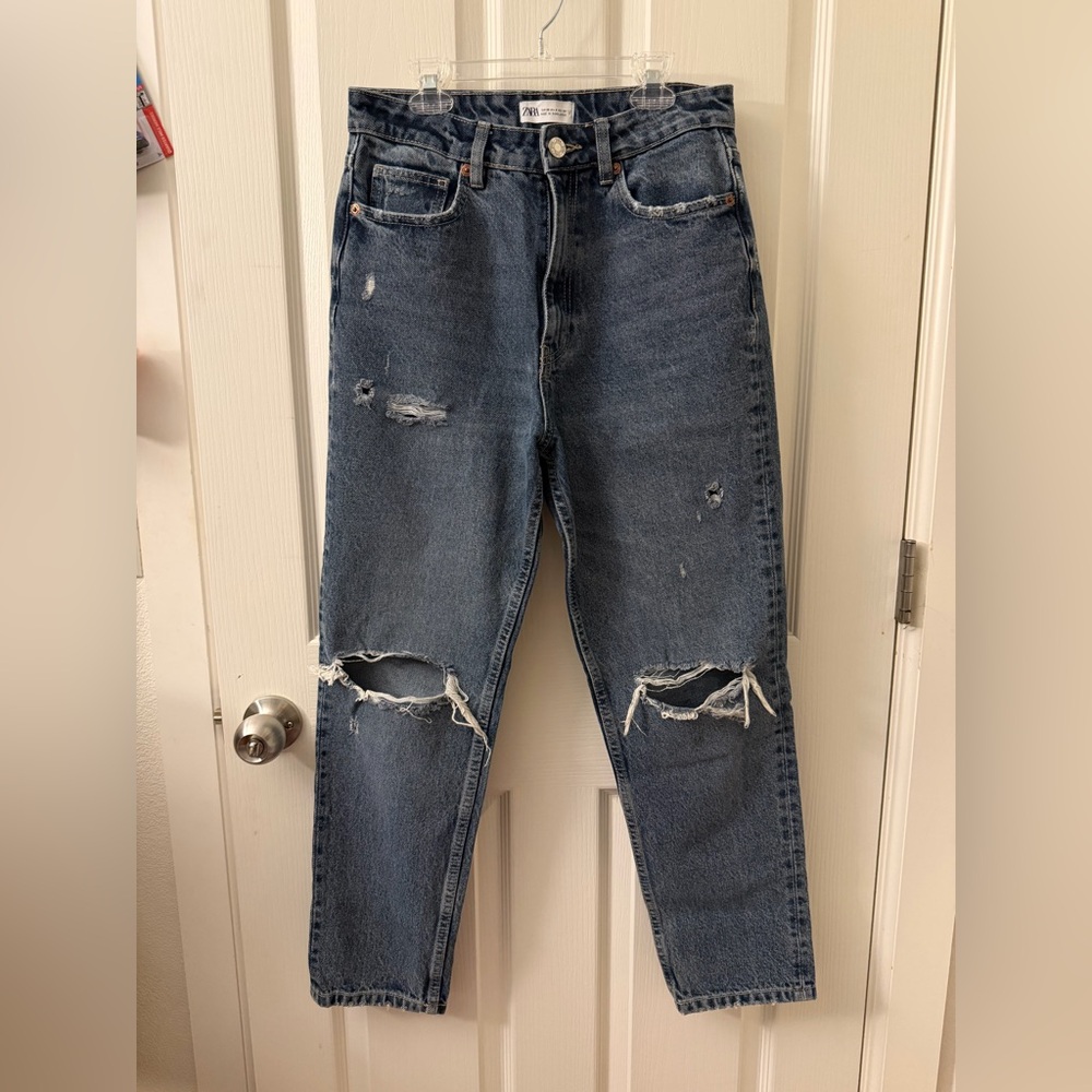 Zara Distressed Blue High-Waist Women’s Jeans